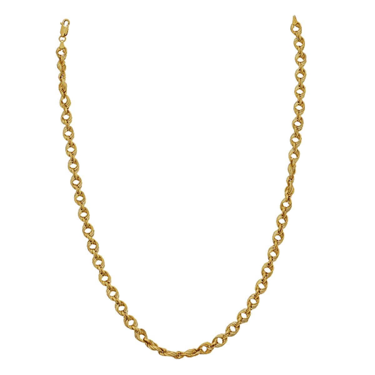 14K Yellow Gold Diamond Cut Textured 18" Rope Link Necklace