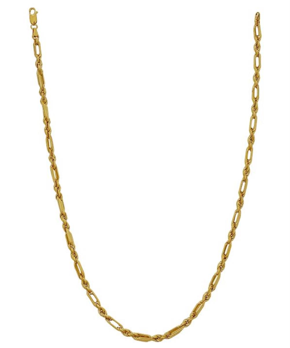 14K Yellow Gold High Polished and Textured 18" Figaro Rope Necklace