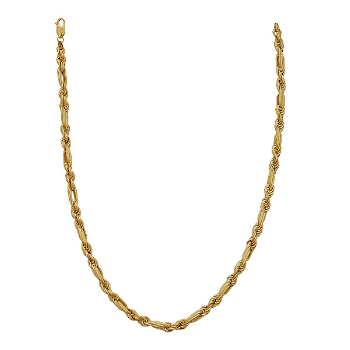 14K Yellow Gold High Polished and Textured 18" Figaro Rope Necklace