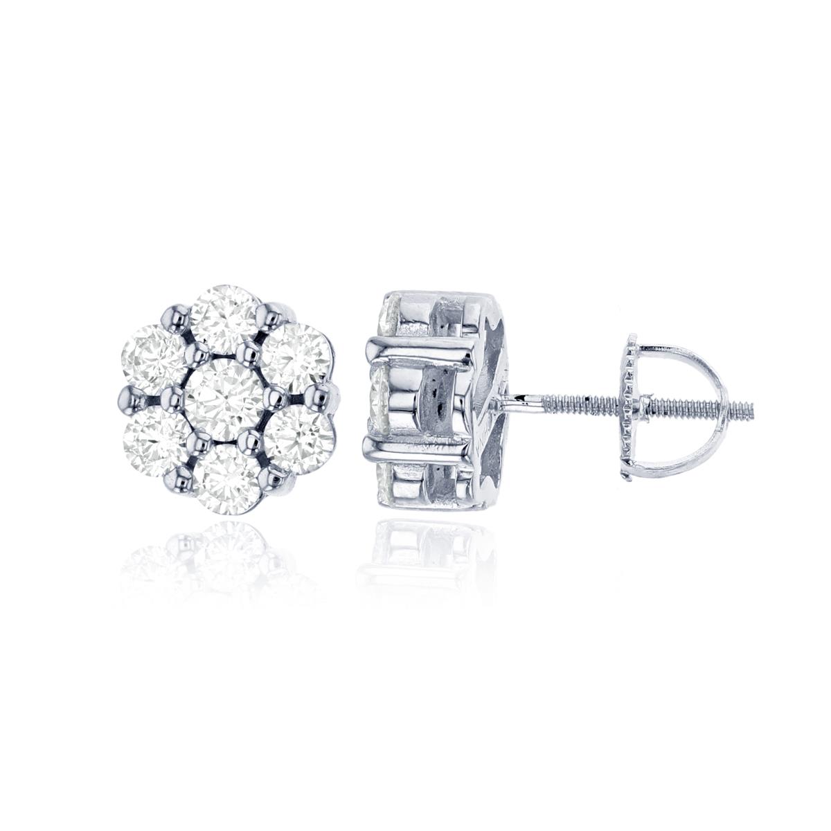 Sterling Silver Rhodium Pave Round Cluster Screw-Back Stud Earring
