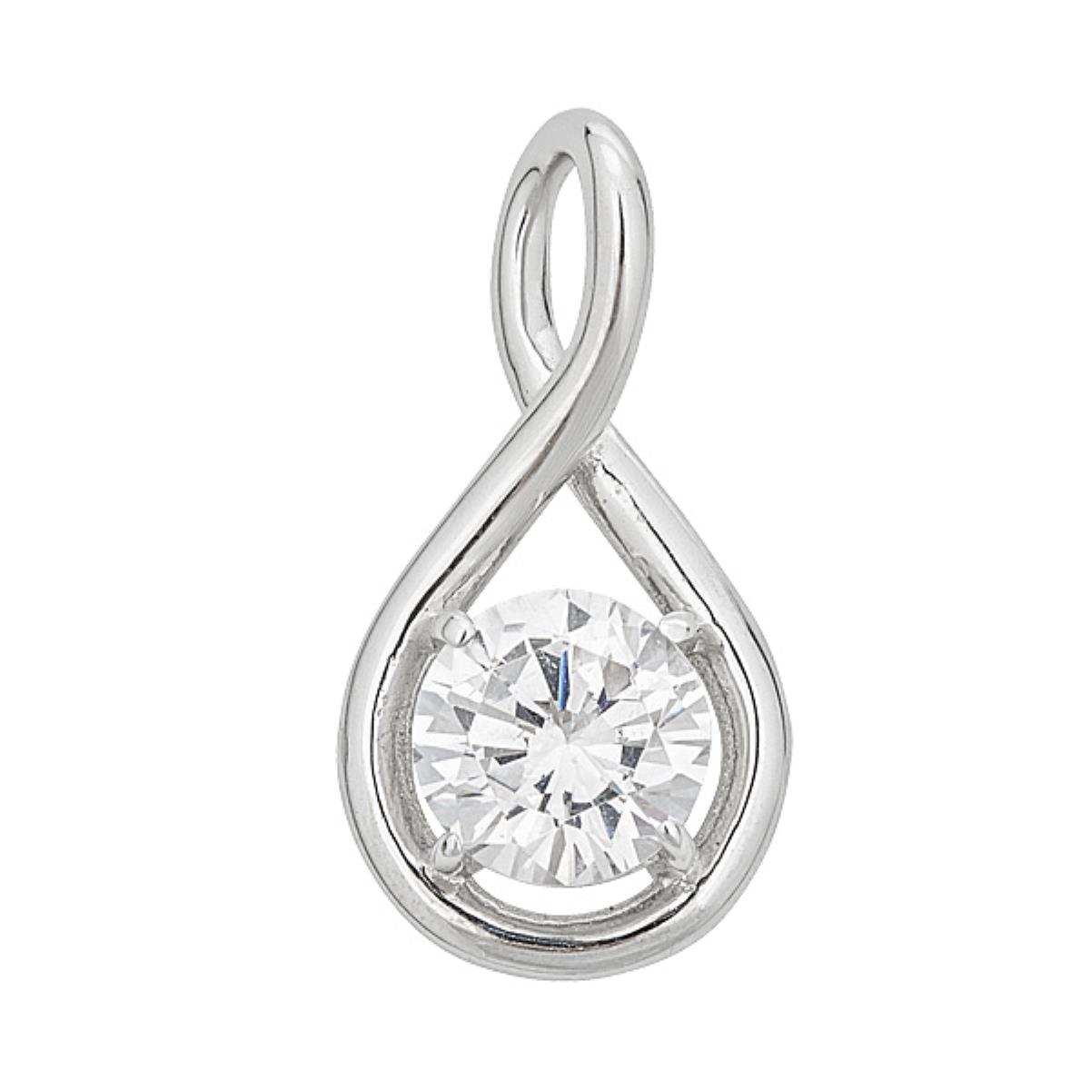 Sterling Silver Rhodium Solitaire Infinity Twist Pendant