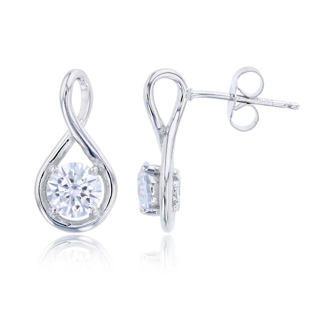 Sterling Silver Rhodium Solitaire Infinity Twist Dangling Earring