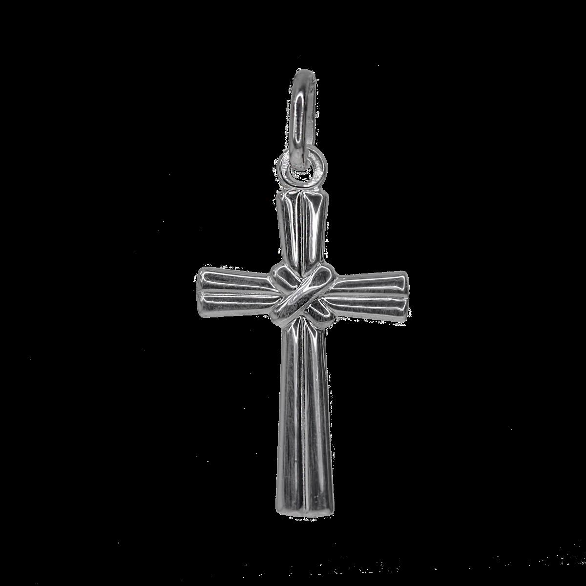 Sterling Silver Rhodium Cross with Ties at Center 18" Necklace