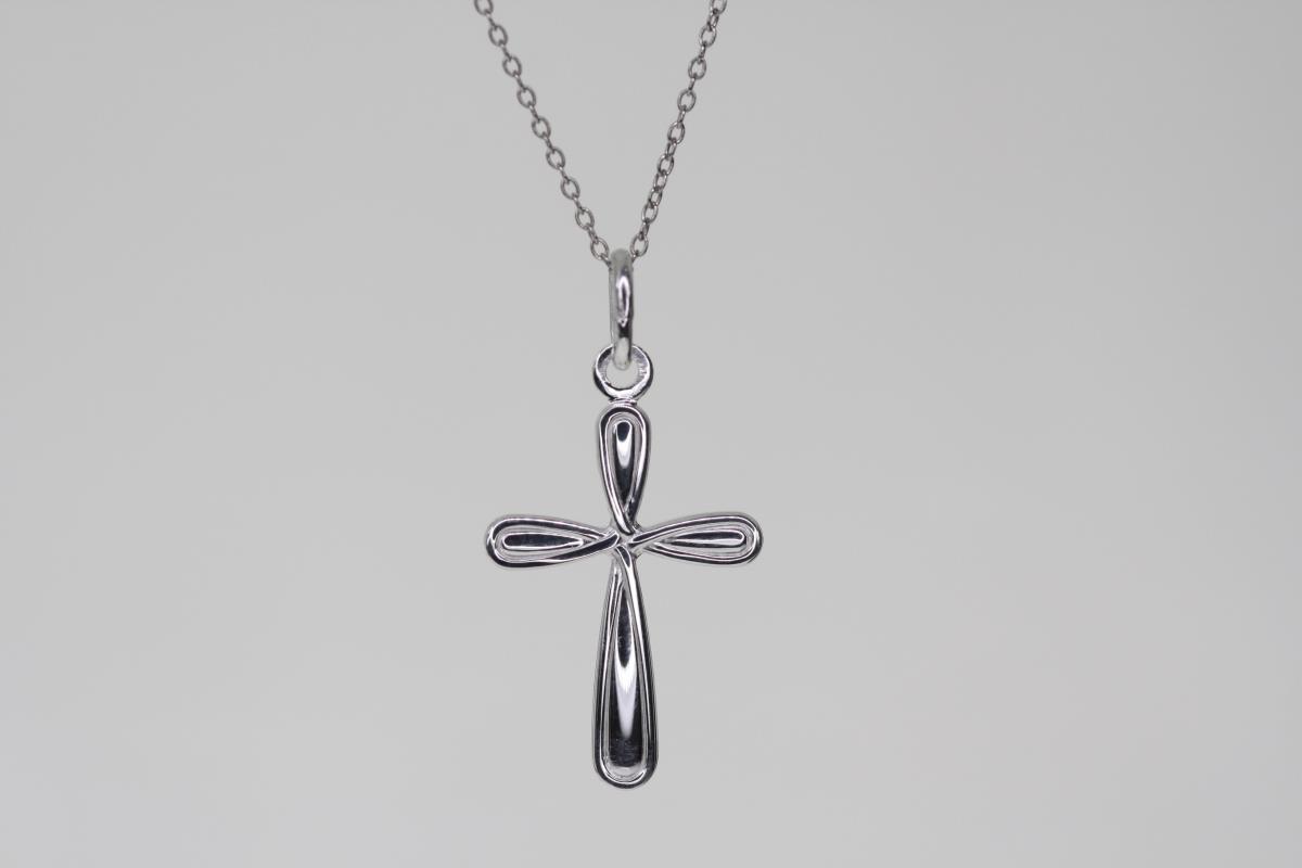 Sterling Silver Rhodium Pinched Cross 18" Necklace