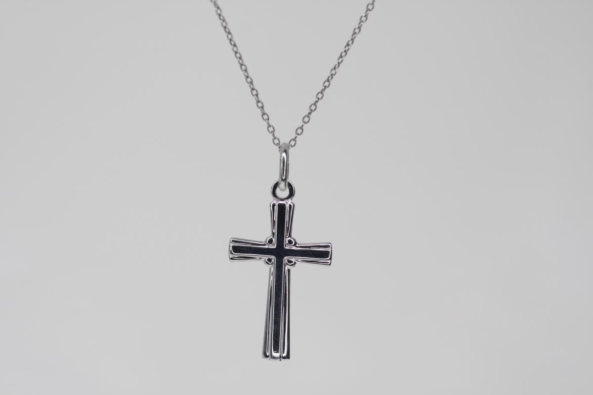 Sterling Silver Rhodium Cross 18" Necklace