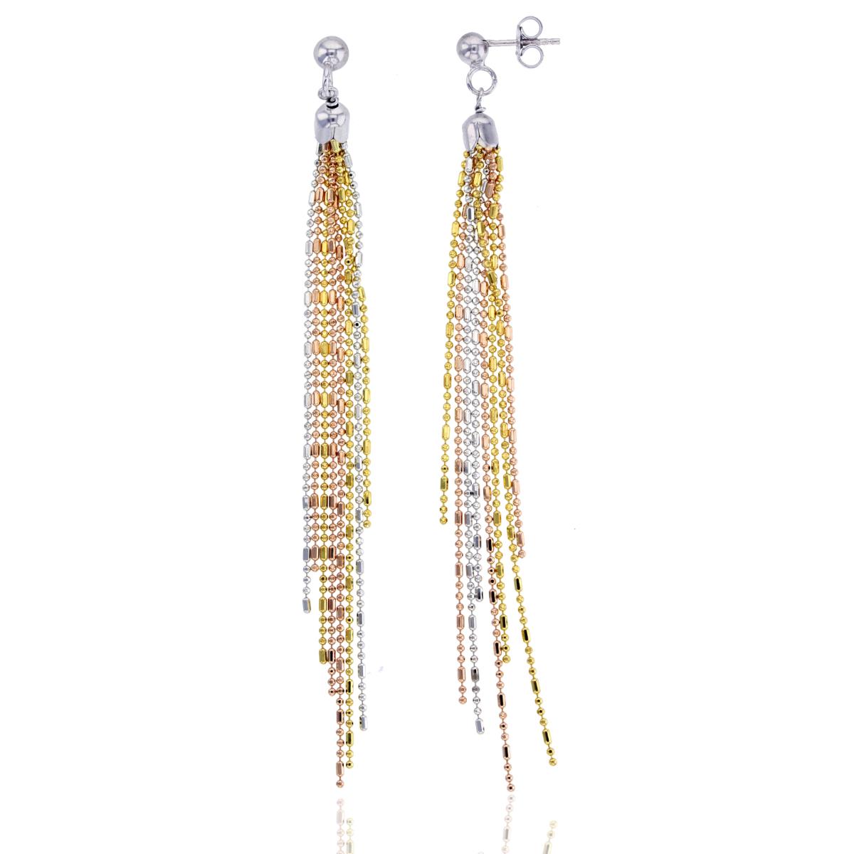 Sterling Silver Tri-color 8-String Bar and Bead Dangling Earring