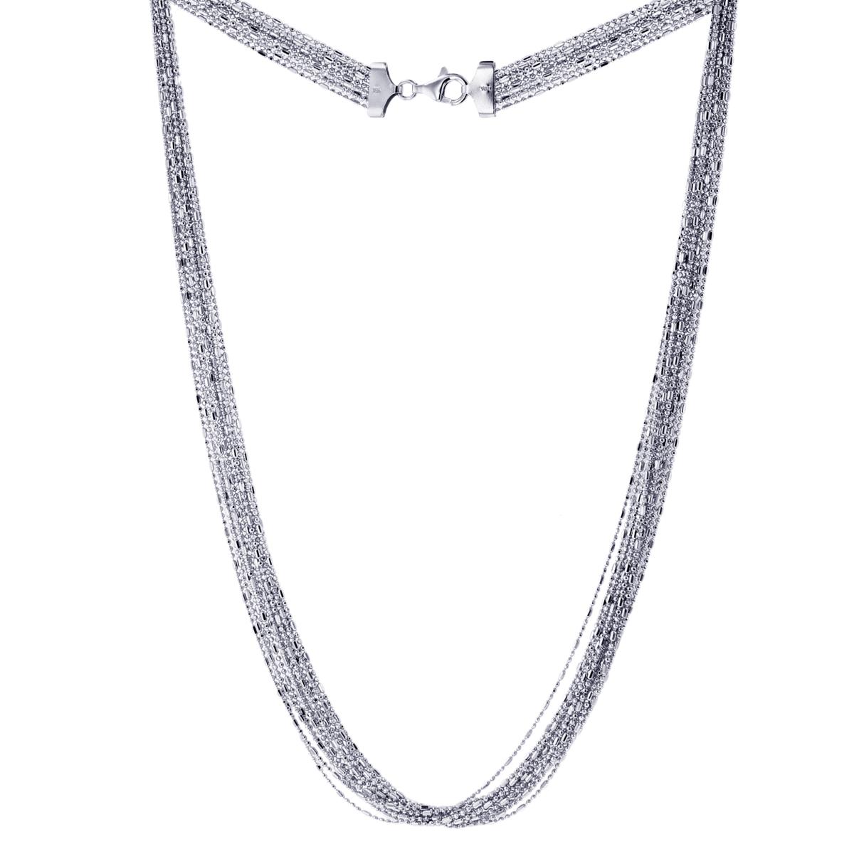 Sterling Silver Rhodium 12-String Bar and Bead 18" Necklace