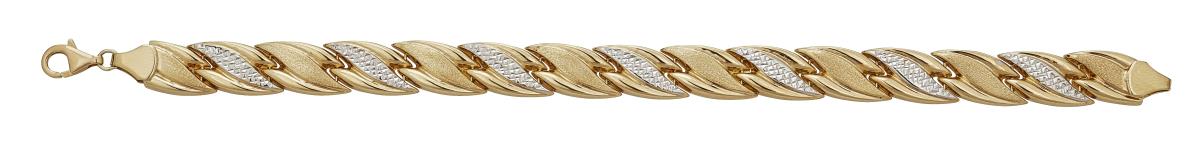 14K Yellow & White Gold High Polished Diamond Cut Leaf Design 7.25" Bracelet