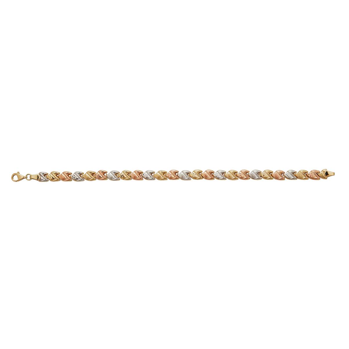 14K Tri-Color Gold High Polished Diamond Cut Pac-Man Link 7.25" Bracelet