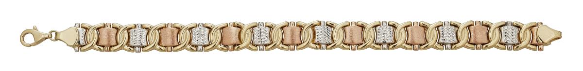 14K Tri-color Gold High Polished Diamond Cut Double-C Link 7.25" Bracelet