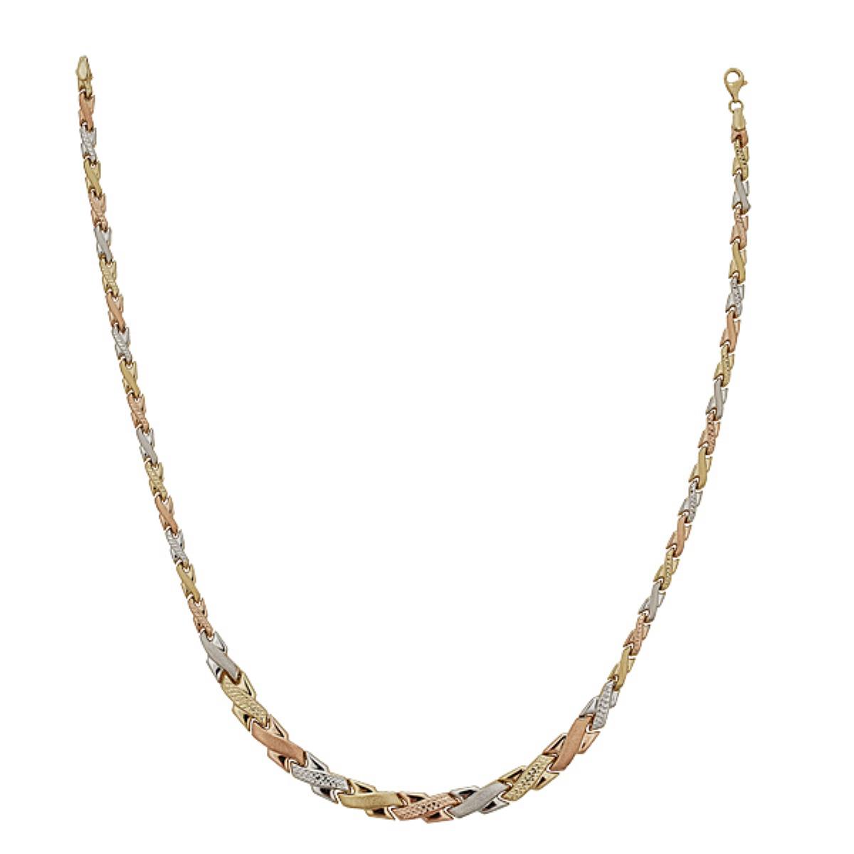 14K Tri-color Gold High Polished Diamond Cut Asymmetrical Cross Link 17" Necklace (SET)