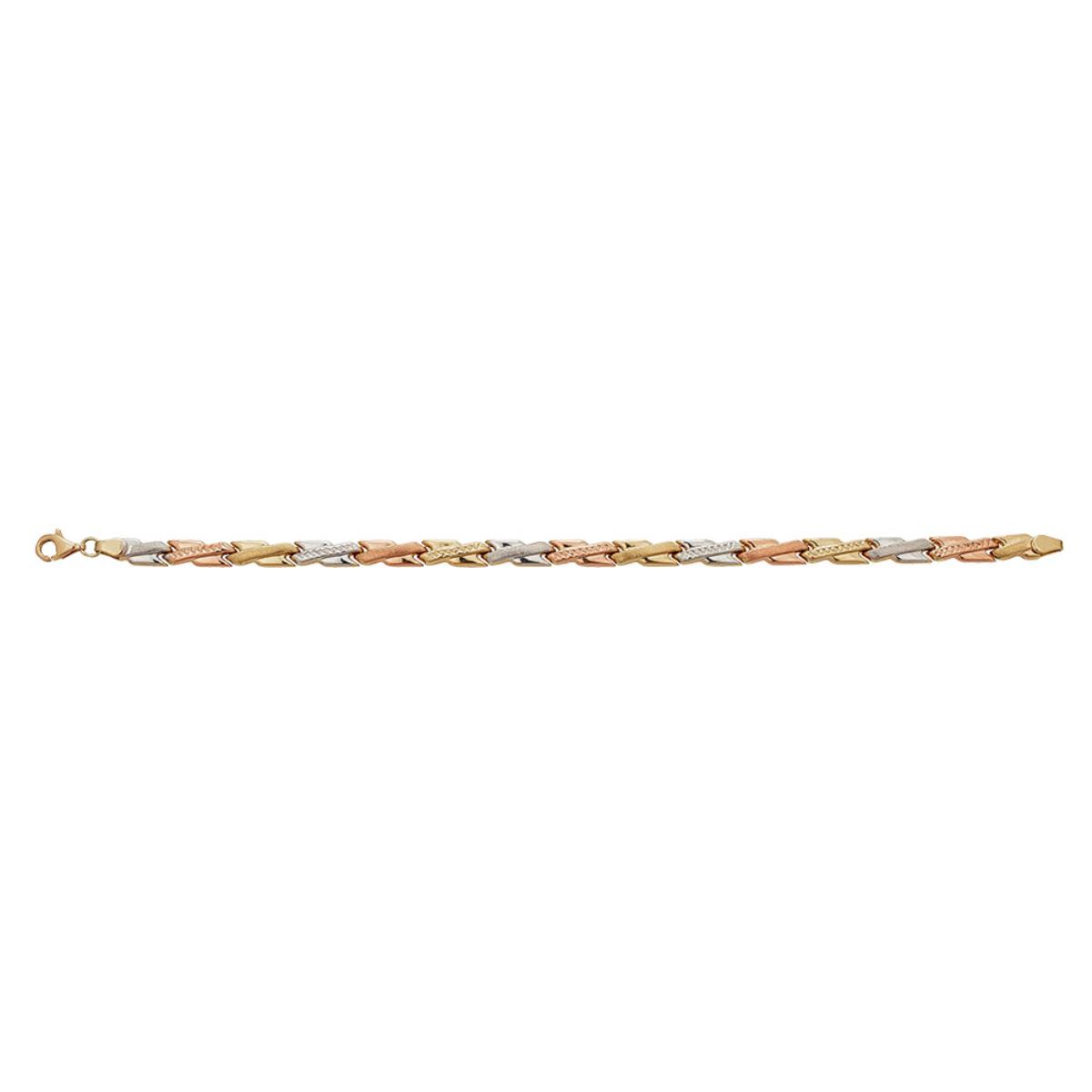 14K Tri-color Gold High Polished Diamond Cut Asymmetrical Cross Link 7.25" Bracelet (SET)