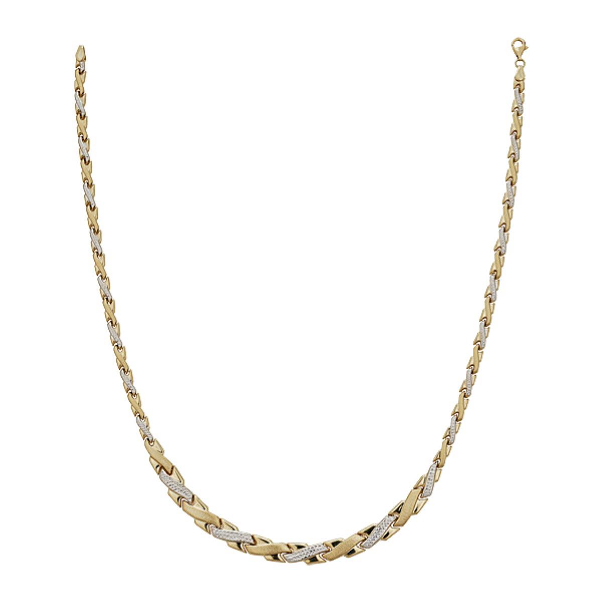 14K Yellow & White Gold High Polished Diamond Cut Asymmetrical Cross Link 17" Necklace (SET)