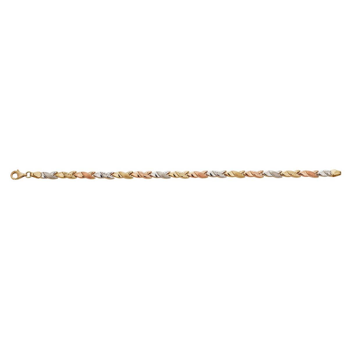 14K Tri-color Gold High Polished Diamond Cut Braid Detail 7.25" Bracelet (SET)
