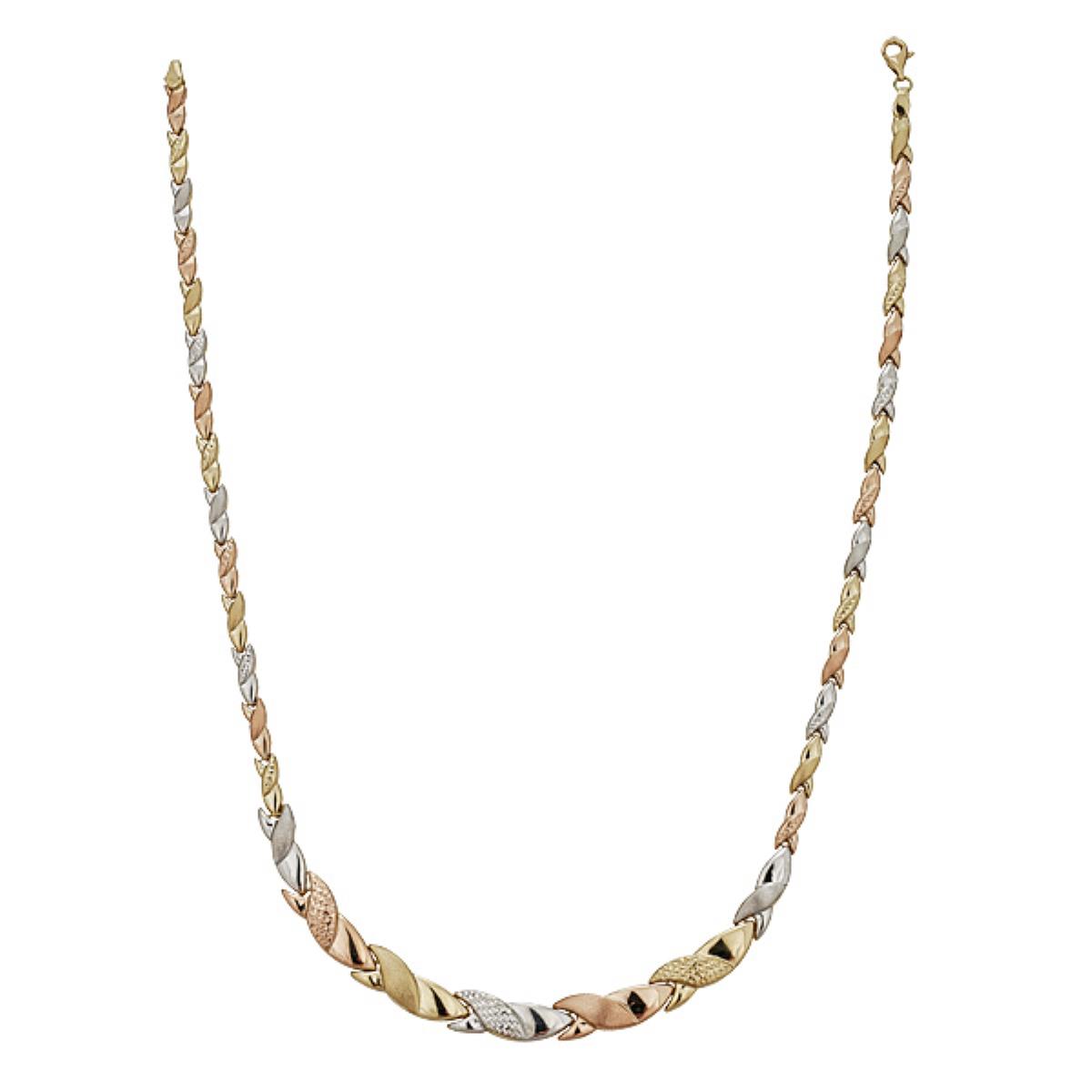 14K Tri-color Gold High Polished Diamond Cut Braid Detail 17" Necklace (SET)