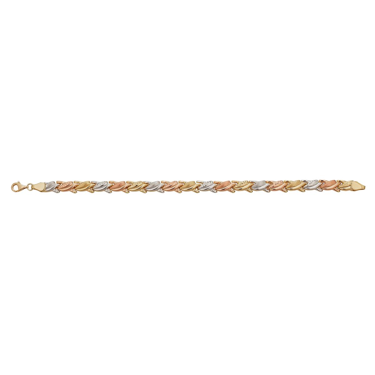 14K Tri-color Gold High Polished Diamond Cut Acorn 7.25" Bracelet 