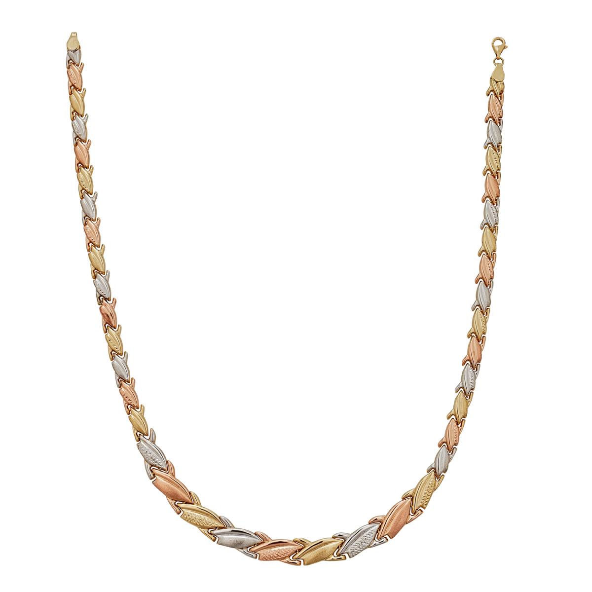14K Tri-color Gold High Polished Diamond Cut Acorn 17" Necklace