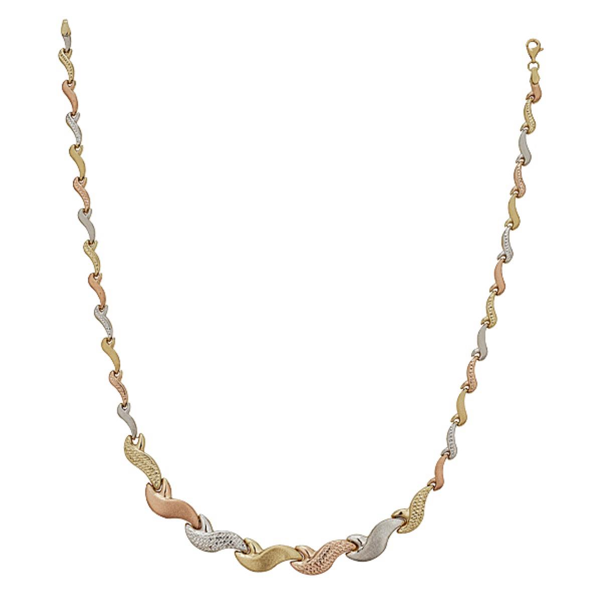 14K Tri-color Gold High Polished Diamond Cut Tidal Wave 17" Necklace 