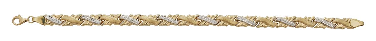 14K Yellow & White Gold High Polished Diamond Cut Asymmetrical Cross Link 7.25" Bracelet 