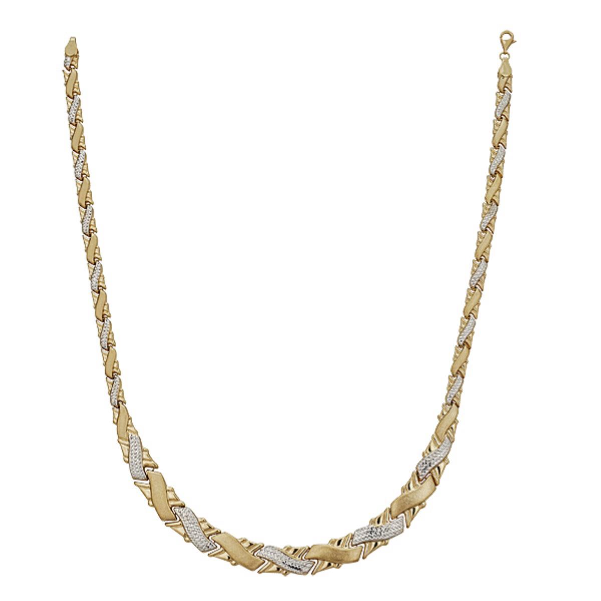 14K Yellow & White Gold High Polished Diamond Cut Asymmetrical Cross Link 17" Necklace 