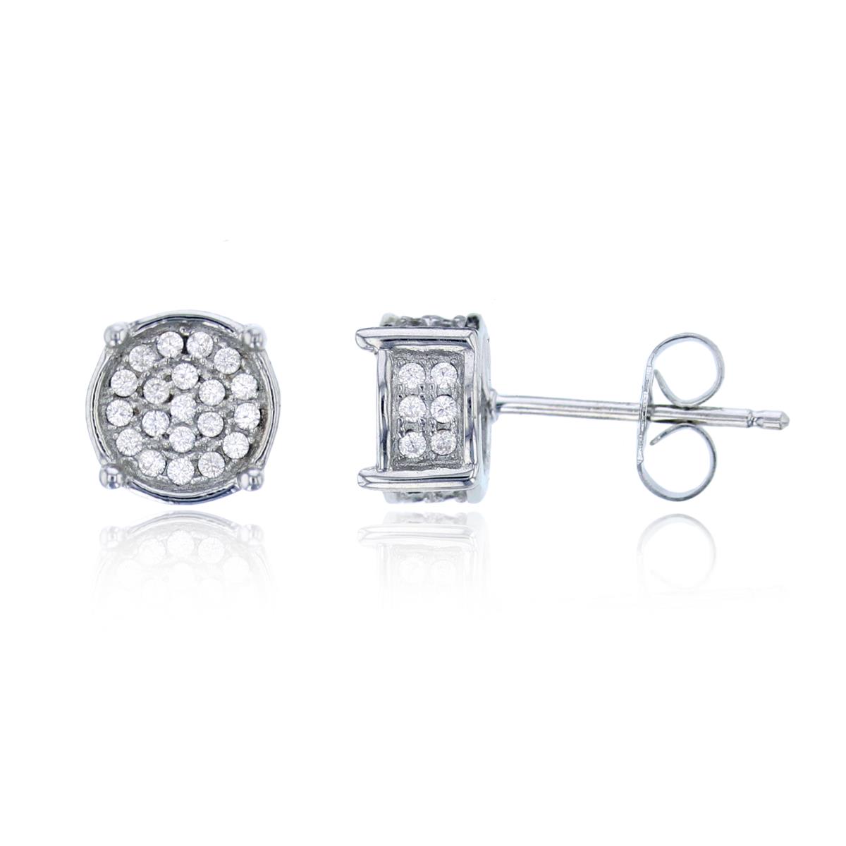 Sterling Silver Rhodium 3D Round Drum Stud Earring