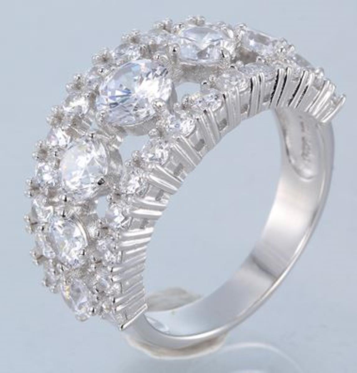 Sterling Silver Rhodium Pave Tiara Fashion Ring