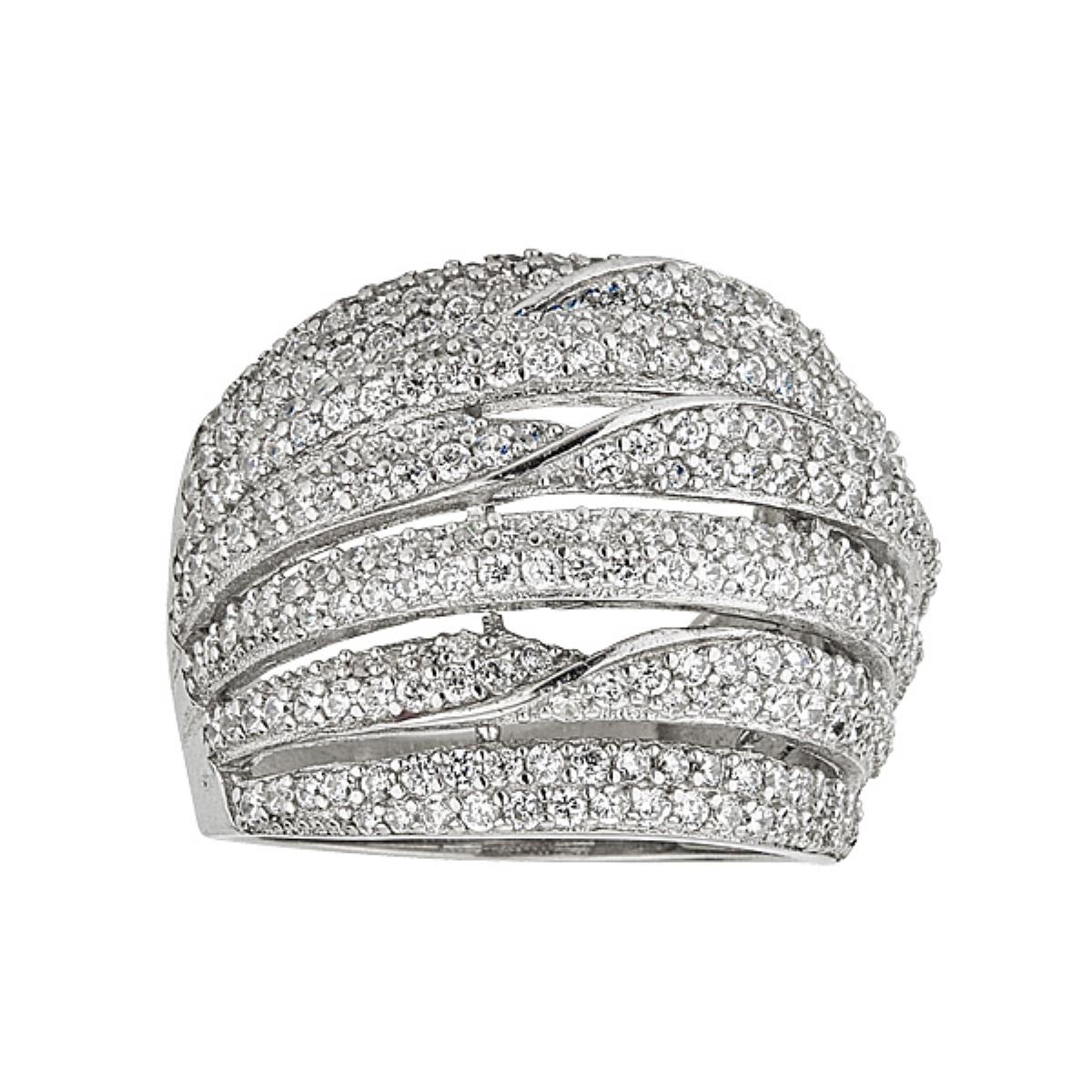 Sterling Silver Rhodium Pave Honeycomb Fashion Ring
