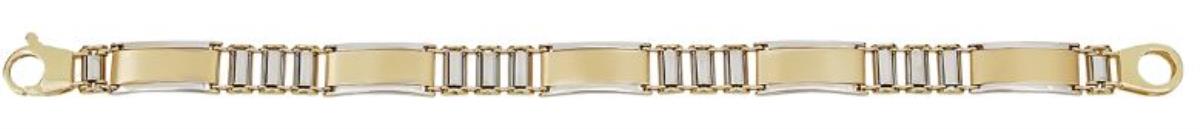 14K Two-Tone Gold Satin and High Polished 9mm Wide Fancy Link 8.50" Mens Bracelet