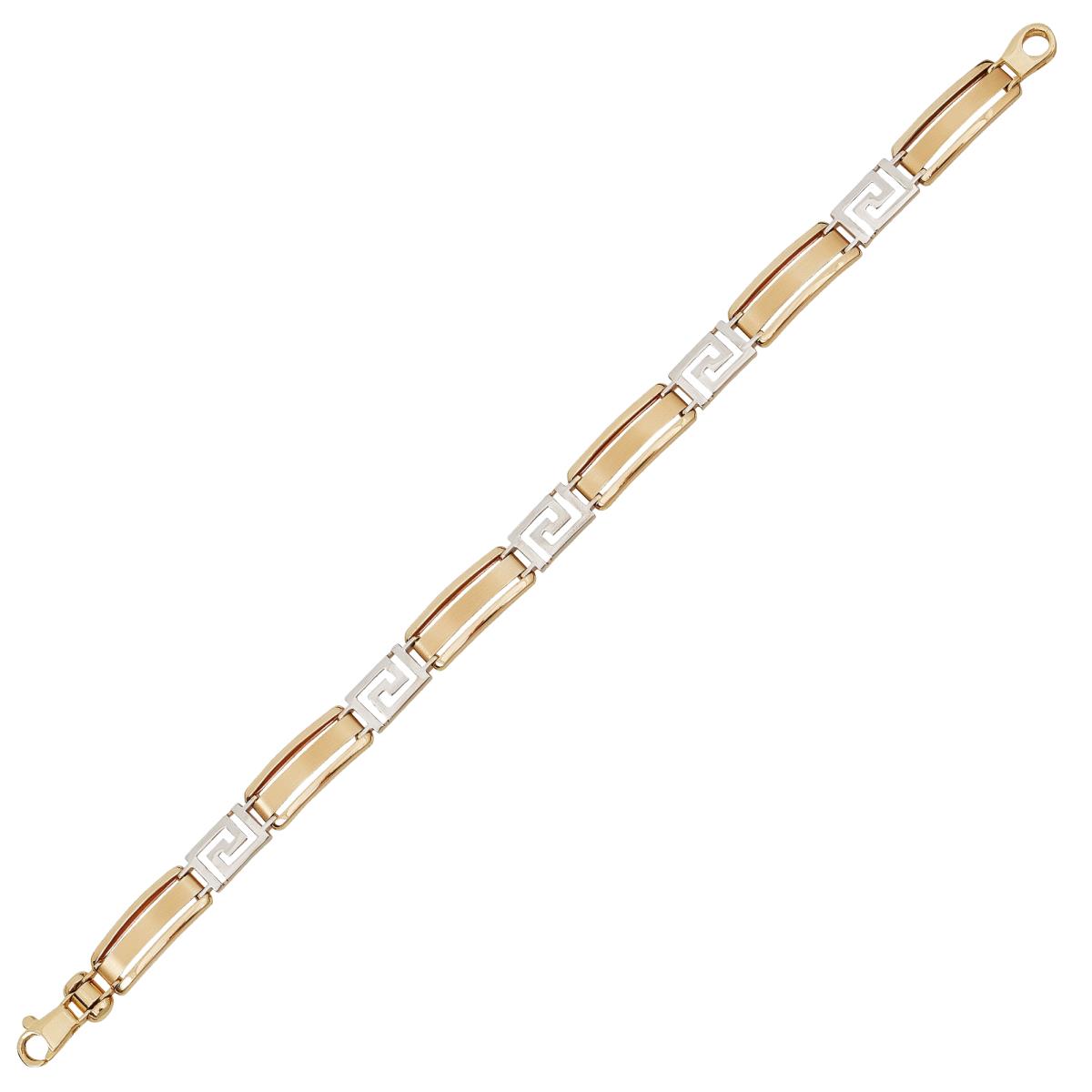 14K Two-Tone Gold 8mm Wide Greek Key Link 8.25" Mens Bracelet