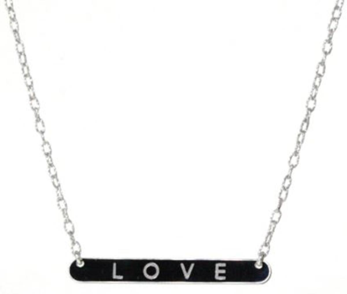 Sterling Silver Rhodium High Polished LOVE I.D Necklace