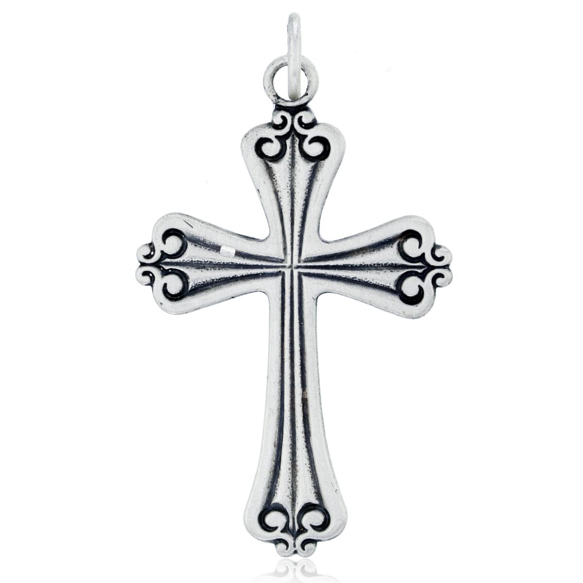 Sterling Silver Rhodium Oxidized Antique Cross Pendant
