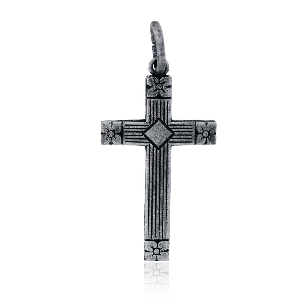 Sterling Silver Rhodium Oxidized Antique Small Cross Pendant