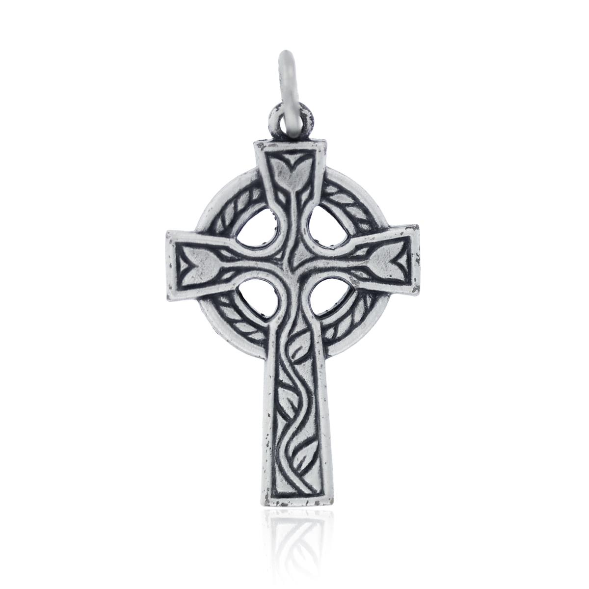 Sterling Silver Rhodium Oxidized Antique Circle of Life Cross Pendant