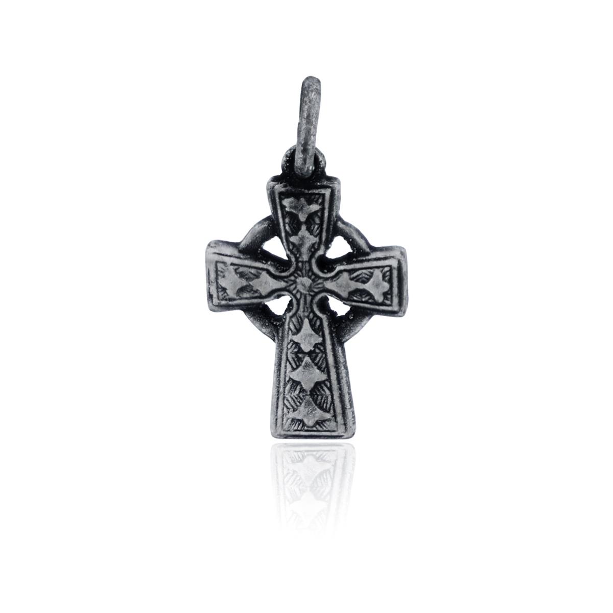 Sterling Silver Rhodium Oxidized Antique Small Circle Cross Pendant
