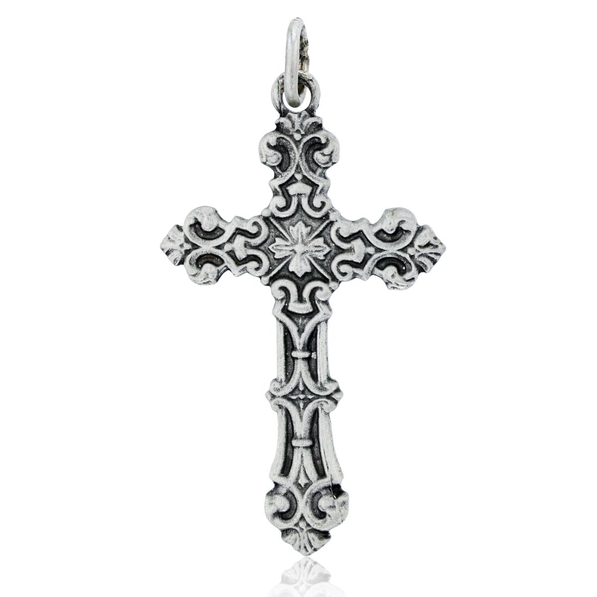 Sterling Silver Rhodium Oxidized Antique Filigree Cross Pendant