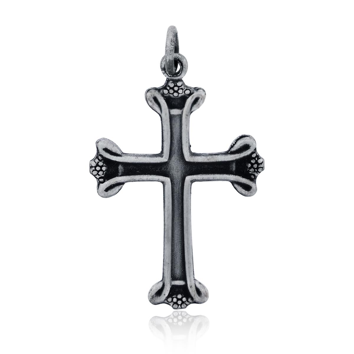 Sterling Silver Rhodium Oxidized Antique Cross Pendant