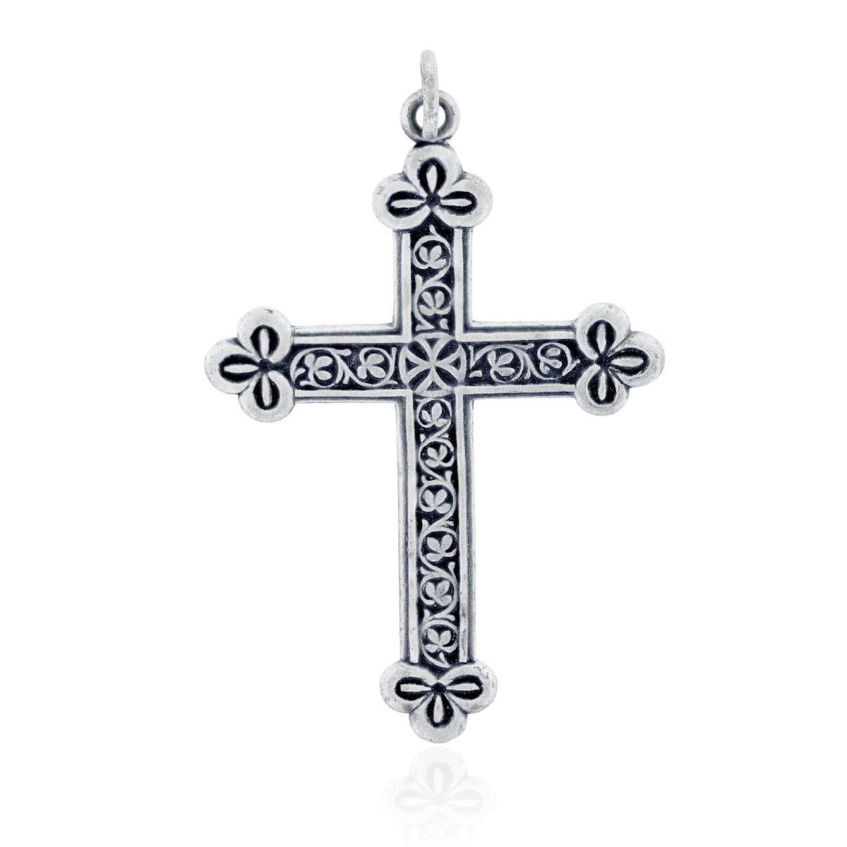 Sterling Silver Rhodium Oxidized Antique Vintage Cross Pendant
