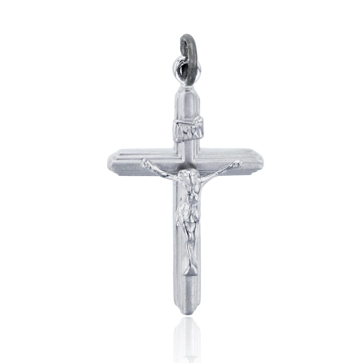 Sterling Silver Rhodium Textured Crucifix Cross Pendant