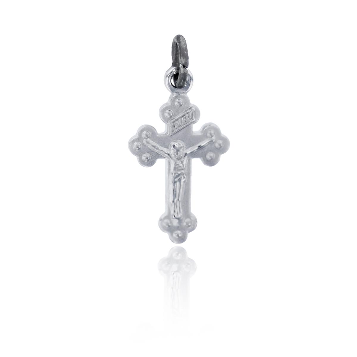 Sterling Silver Rhodium Satin Textured Vintage Crucifix Cross Pendant