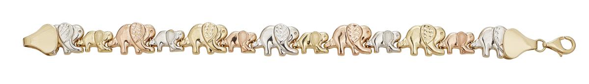14K Twicolor 7.25" Alternating Elephants Stampato Bracelet