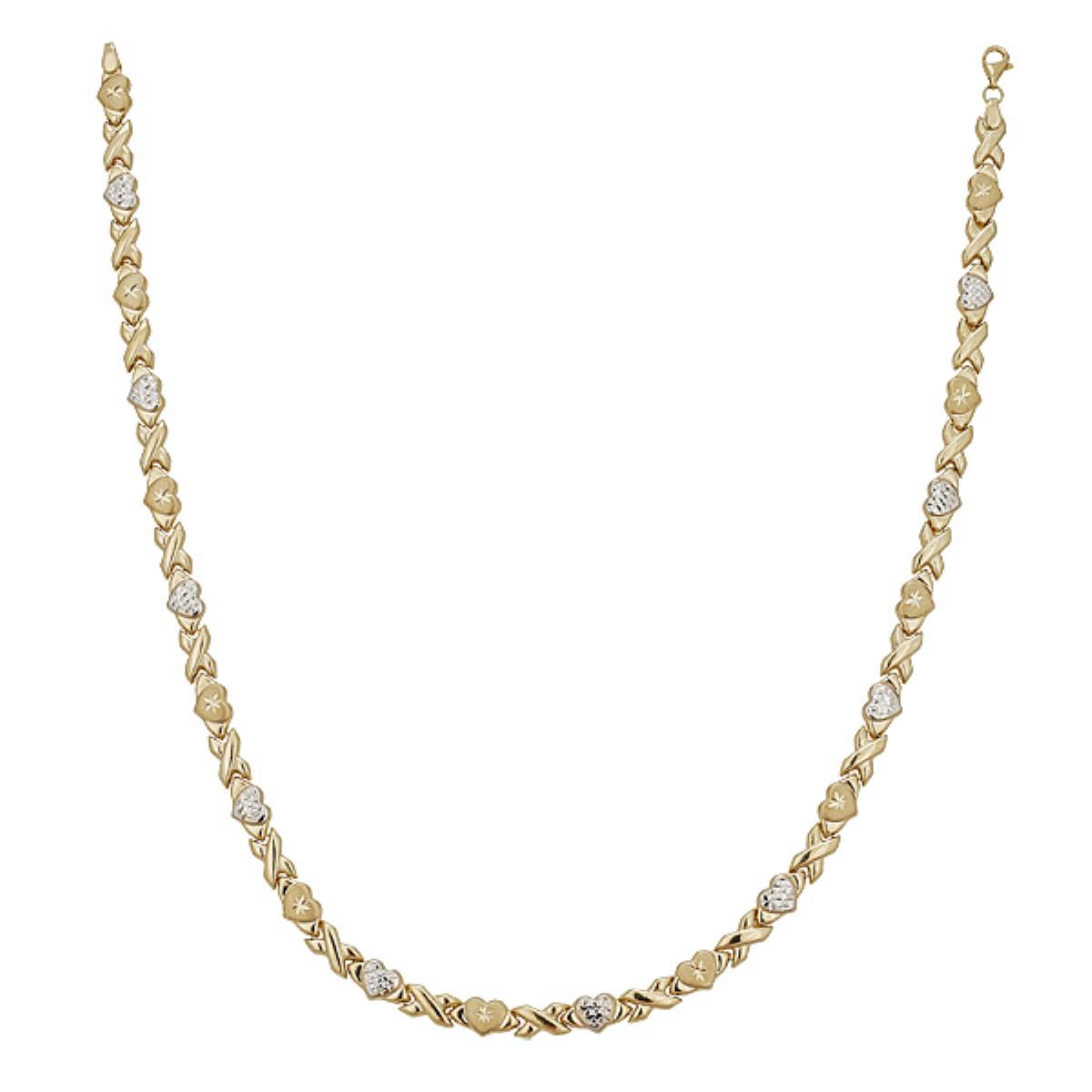 14K Two-Tone Gold SatinTextured Star Diamond Cut XOXO 17" Necklace