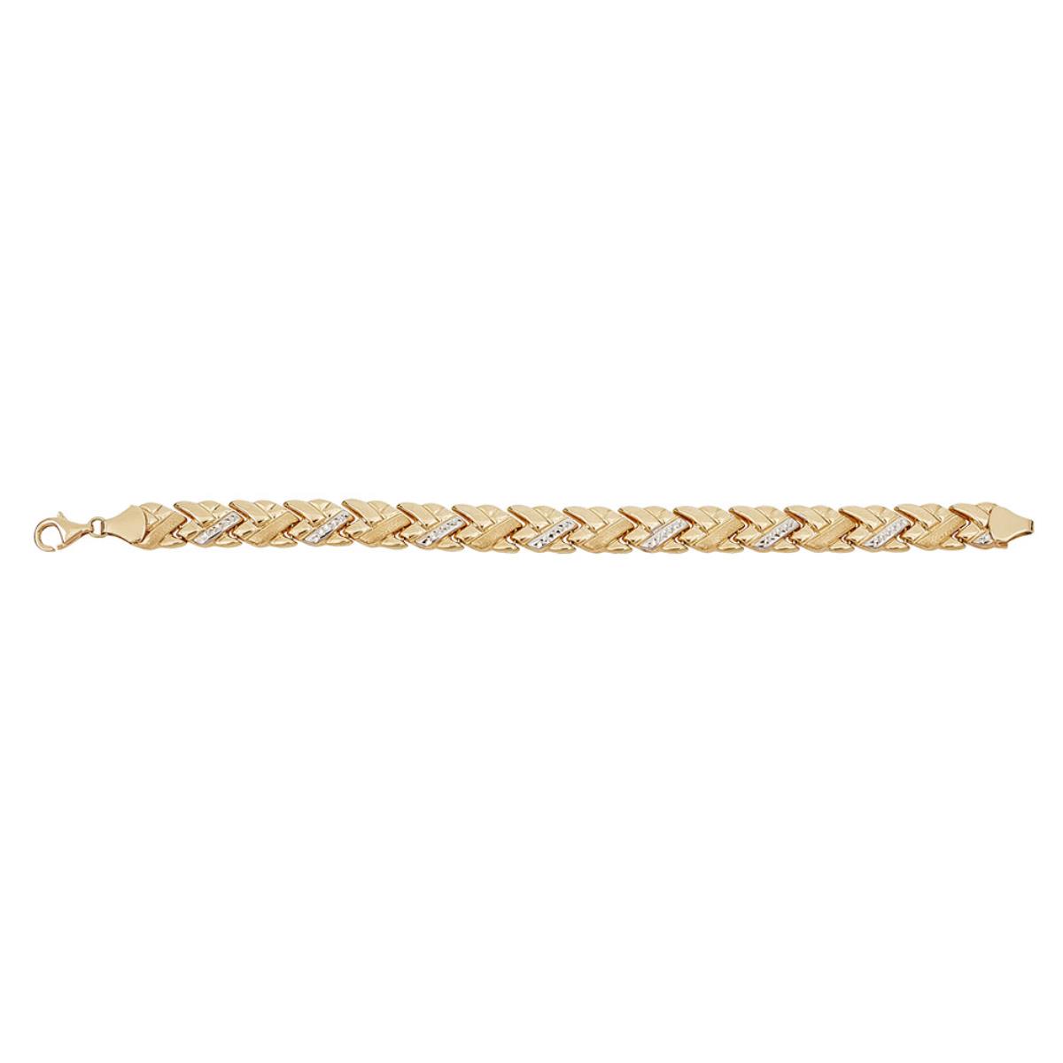 14K Two-Tone Gold Diamond Cut Satin Criss Cross 7.25" Bracelet