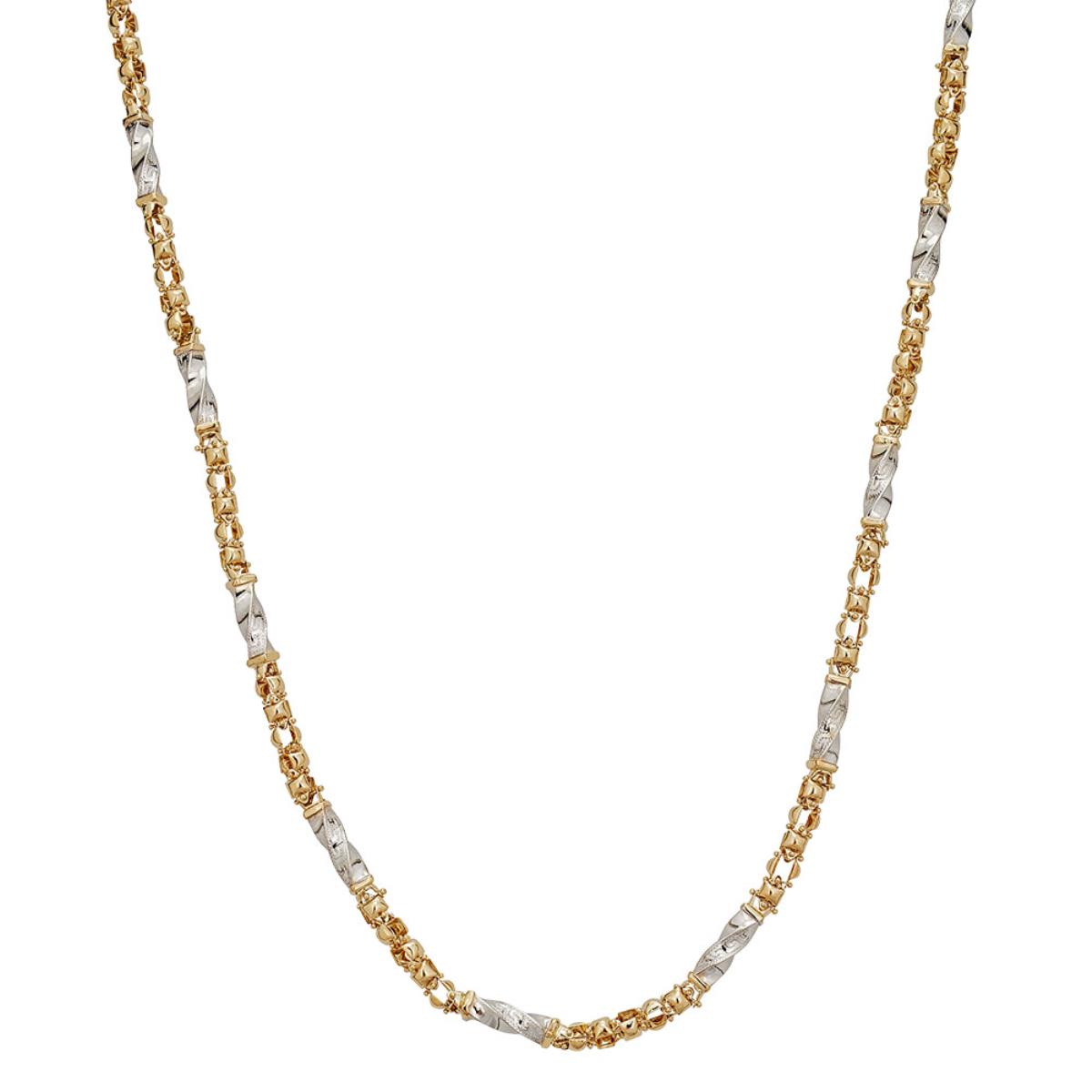 14K Yellow & White Gold Twist Tube with Greek Key Detail 26" Necklace