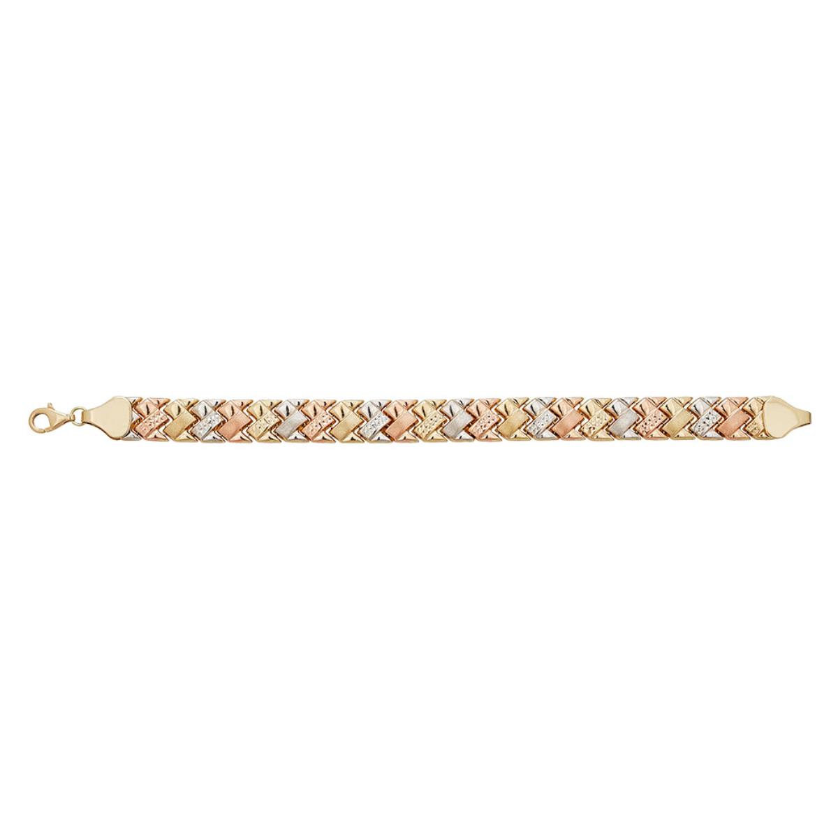 14K Tri-Color Gold DC Satin Fancy Link 7.25" Bracelet