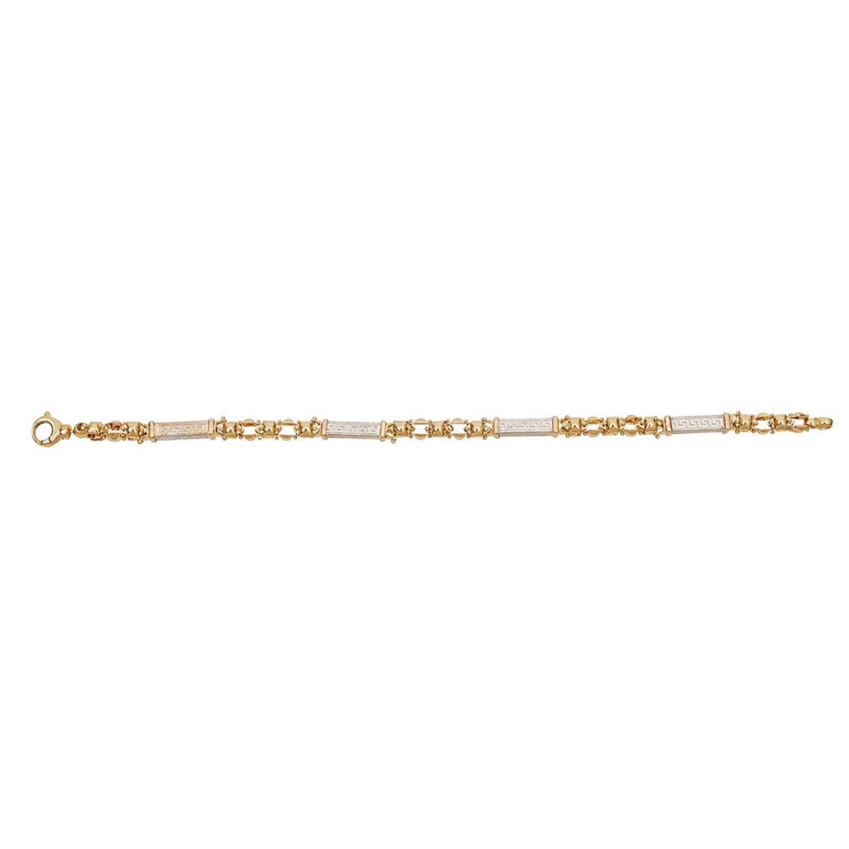 14K Yellow & White Gold Greek Key Design 8.5" Bracelet (SET)