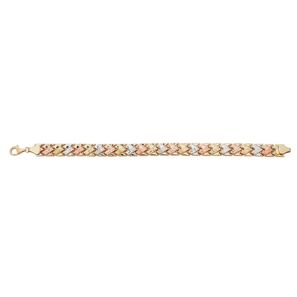 14K Tri-Color Gold DC Satin Fancy Link 7.25" Bracelet