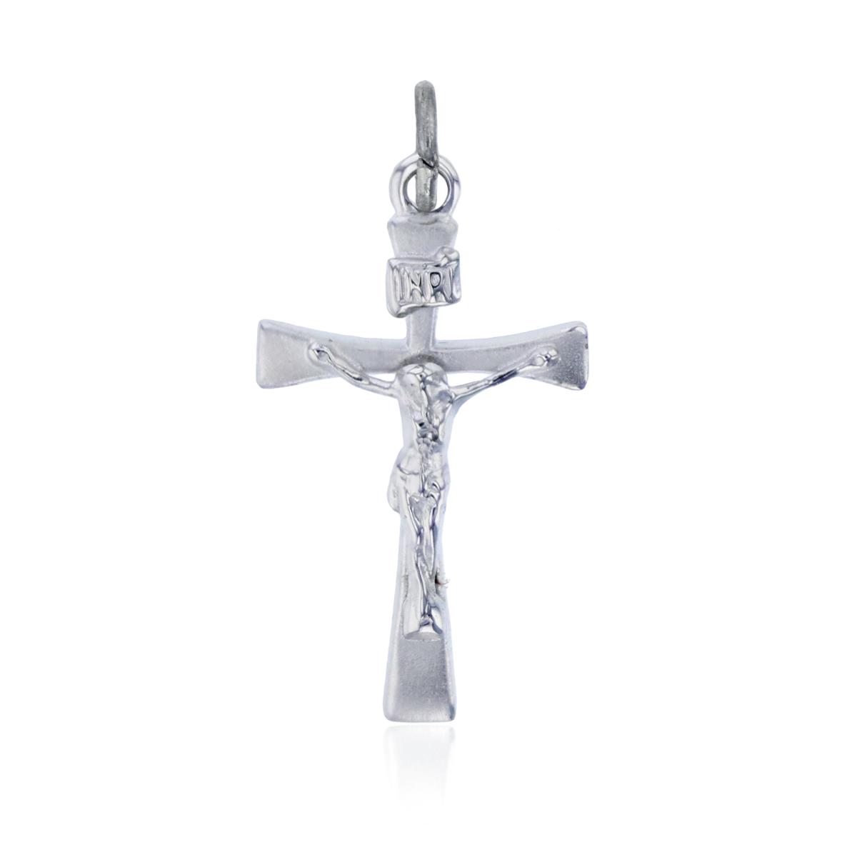 Sterling Silver Rhodium Satin Textured Small Crucifix Cross Pendant
