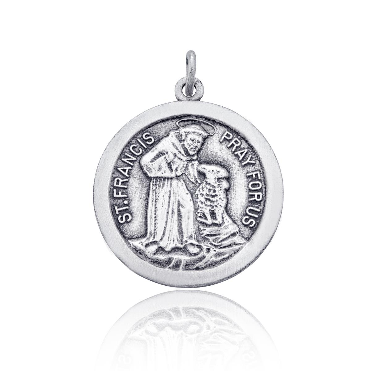 Sterling Silver Rhodium Oxidized 23mm St. Francis Pendant