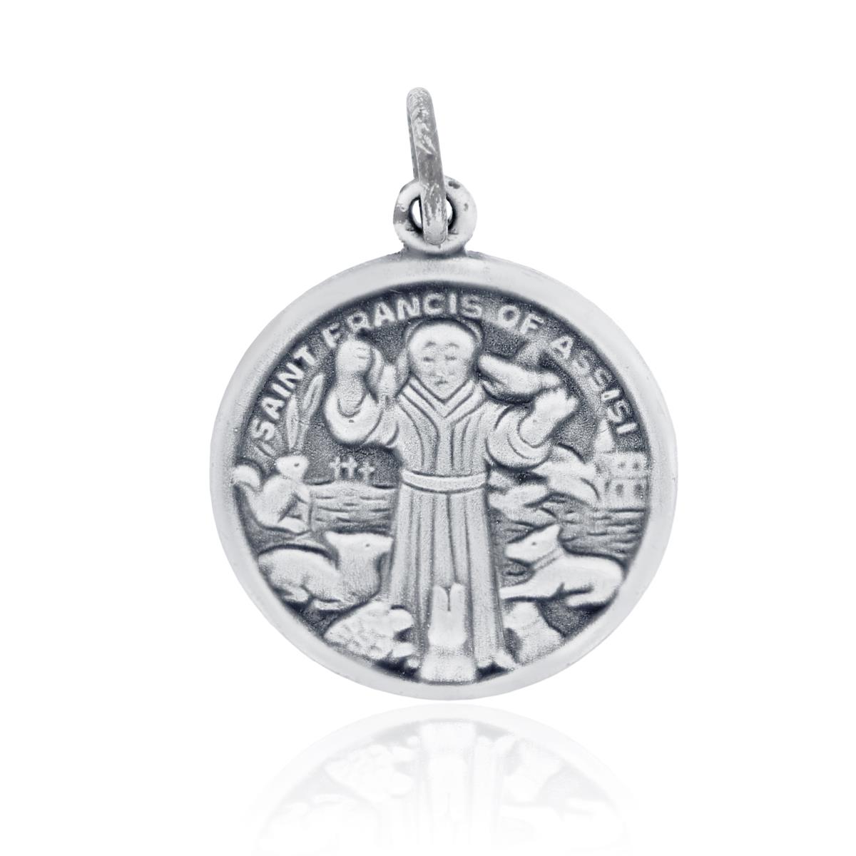 Sterling Silver Rhodium Oxidized 18mm St. Francis of Assisi Pendant
