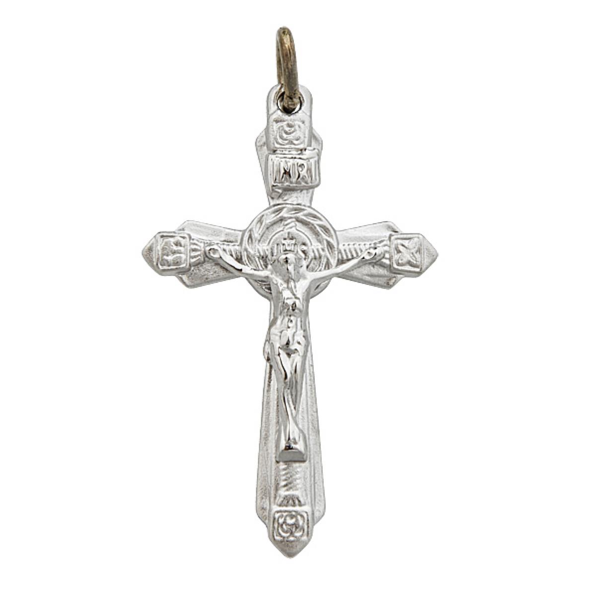 Sterling Silver Rhodium Satin Textured Crucifix Cross Pendant